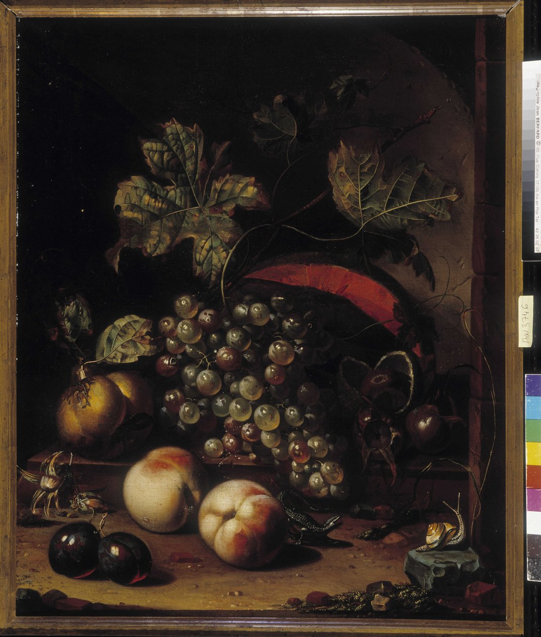 Natureza morta de frutas e animais (óleo sobre tela) de Abraham Mignon