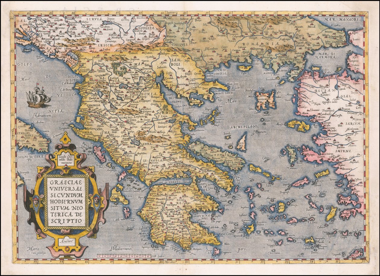 Mapa de 1584 da Grécia e do Mar Egeu, de Abraham Ortelius de Abraham Ortelius