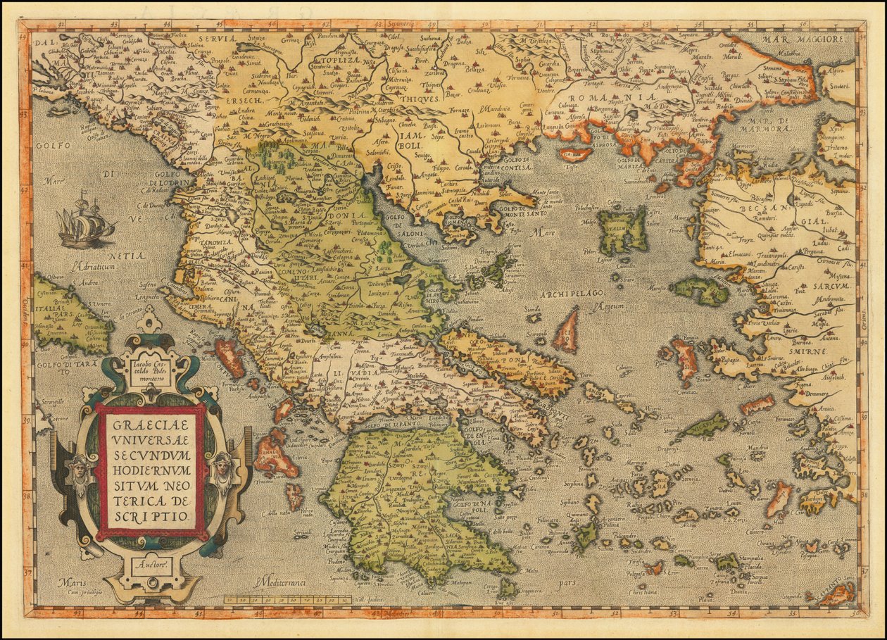 Mapa da Grécia de 1584 de Abraham Ortelius de Abraham Ortelius