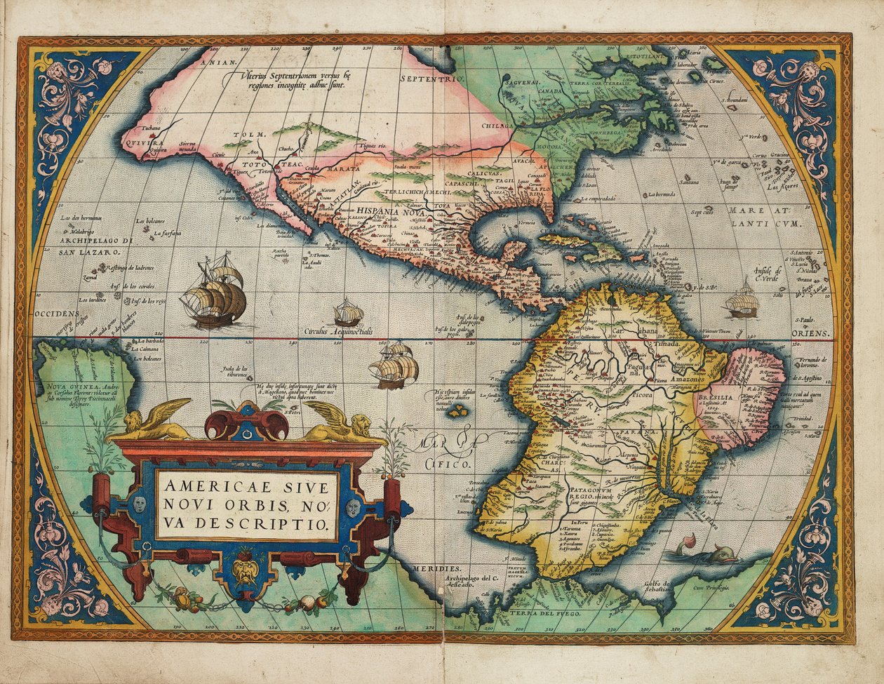 Americae Sive Novi Orbis, Nova Descriptio (As Américas ou o Novo Mundo, nova descrição) de Abraham Ortelius