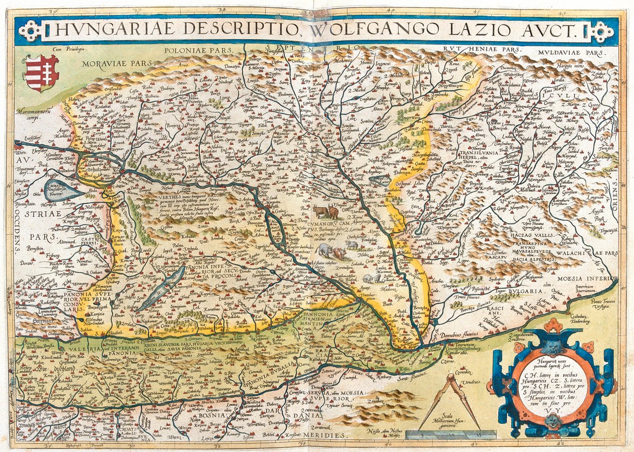 Áustria, Eslovénia, Bósnia e Herzegovina, Sérvia, Roménia, República Checa, Eslováquia, Hungria, Ucrânia Ocidental de Abraham Ortelius