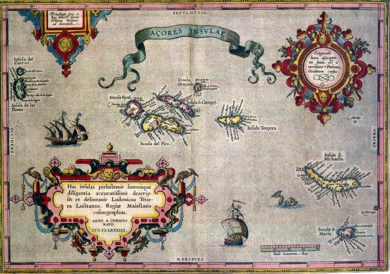 Mapa antigo dos Açores de Abraham Ortelius