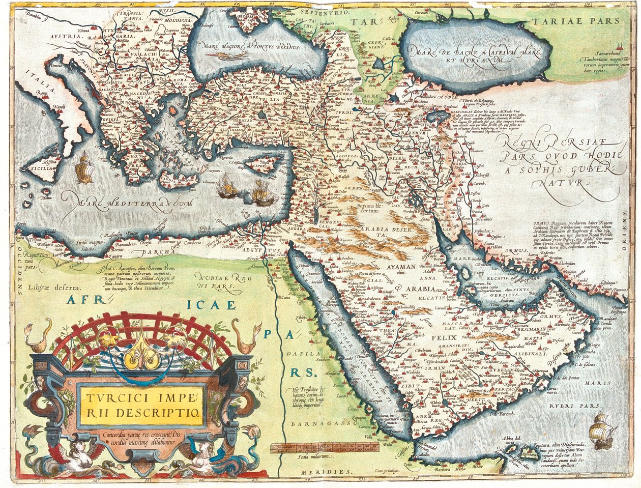 Croácia, Roménia, Bósnia e Herzegovina, Sérvia, Bulgária, Montenegro, Kosovo, Albânia, Macedónia, Grécia, Turquia, Rússia do Sul, Geórgia, Azerbaijão, Arménia, Irão, Iraque, Síria, Líbano, Israel, Jordânia, Arábia Saudita, Kuwait, Qatar, Barém, Emirados Ár de Abraham Ortelius