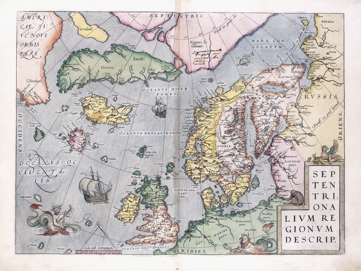 Mapa de página dupla do norte da Europa, 1575 de Abraham Ortelius