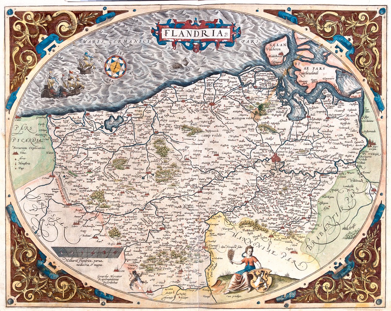 França (Região: Nord-Pas de Calais), Bélgica (Região: Flamengo, Valónia do Norte), Países Baixos (Província: Zelândia) de Abraham Ortelius