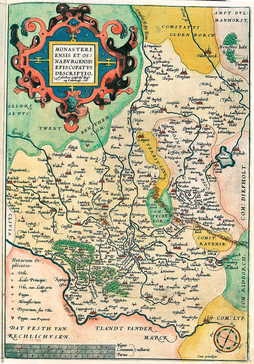 Franciae Orientalis: Monasteriensis Et Osnaburgensis Episcopatus Descriptio Geography map of Franconia in Germany from "Theatrum Orbis Terrarum" by Abraham Ortelius (Oertel, Ortell ou Ortel de Abraham Ortelius