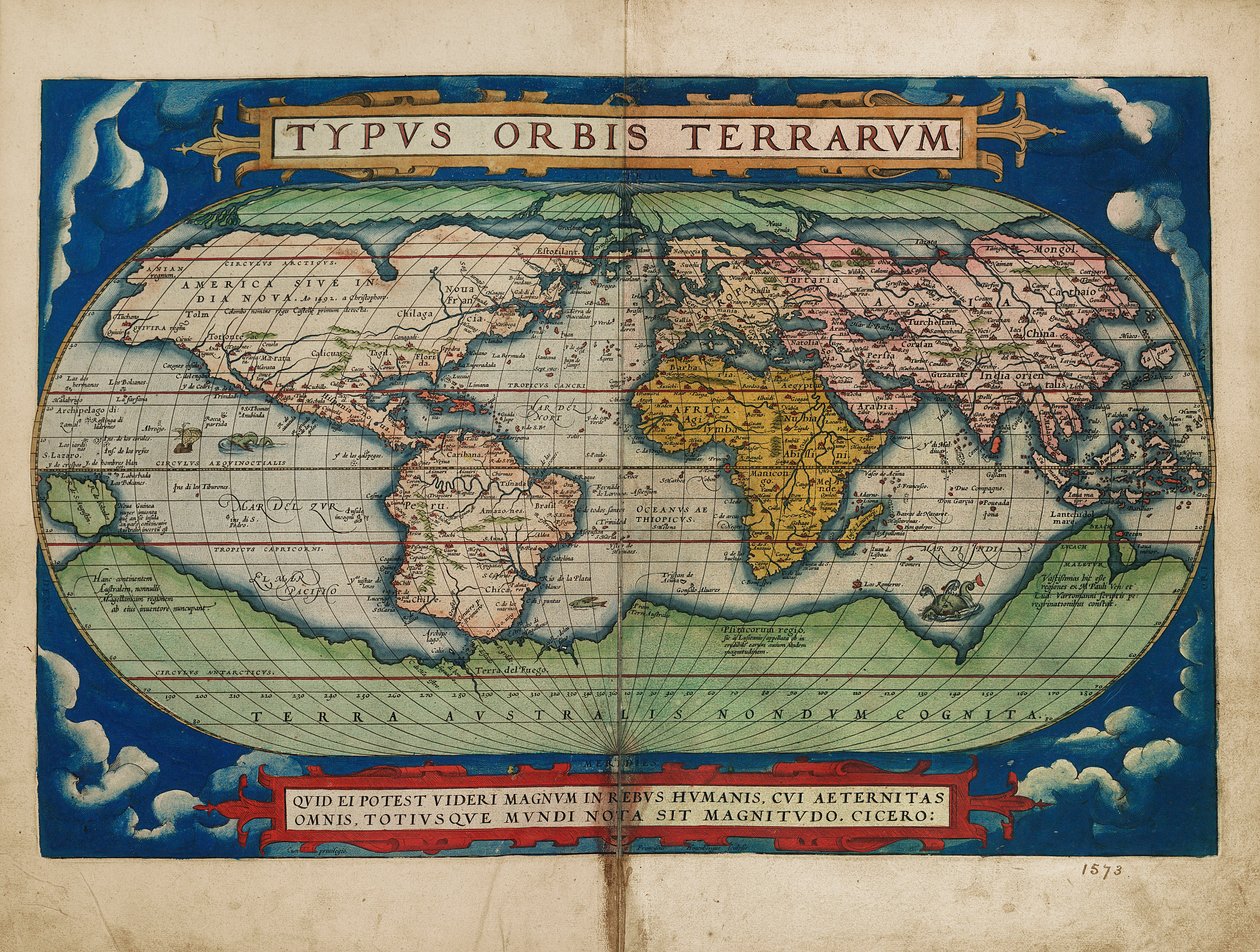 Imagem do globo do mundo de Abraham Ortelius