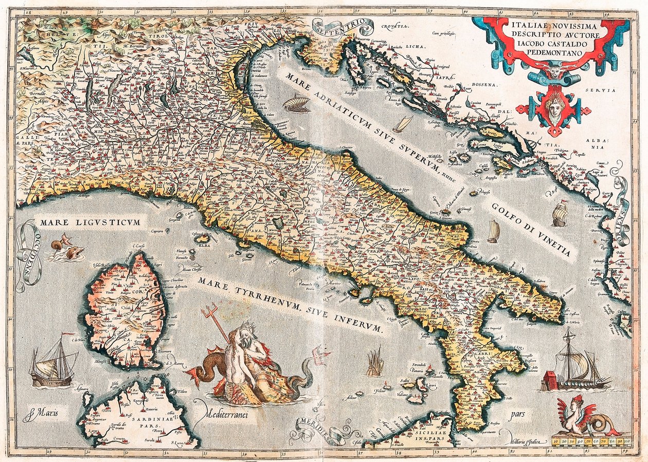 Italiae novissima descriptio auctore Iacobo Castaldo Pedemontano Mapa geográfico do território da Itália retirado do "Theatrum Orbis Terrarum" de Abraham Ortelius (Oertel, Ortell ou Ortel de Abraham Ortelius