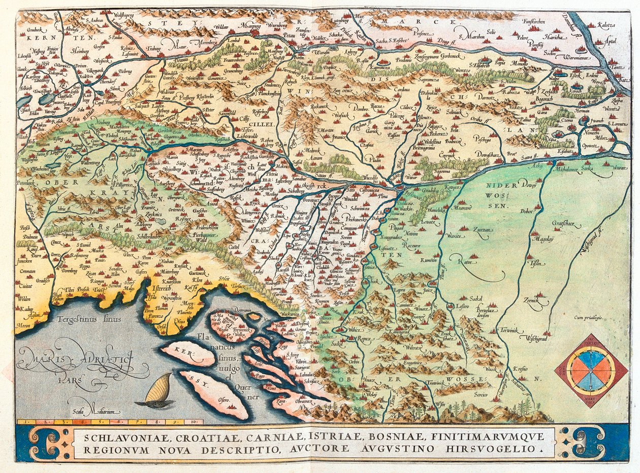 Itália (Região: Friuli-Venezia Giulia), Áustria (Estado: Tirol, Caríntia), Eslovénia, Norte da Croácia, centro-norte da Bósnia-Herzegovina de Abraham Ortelius