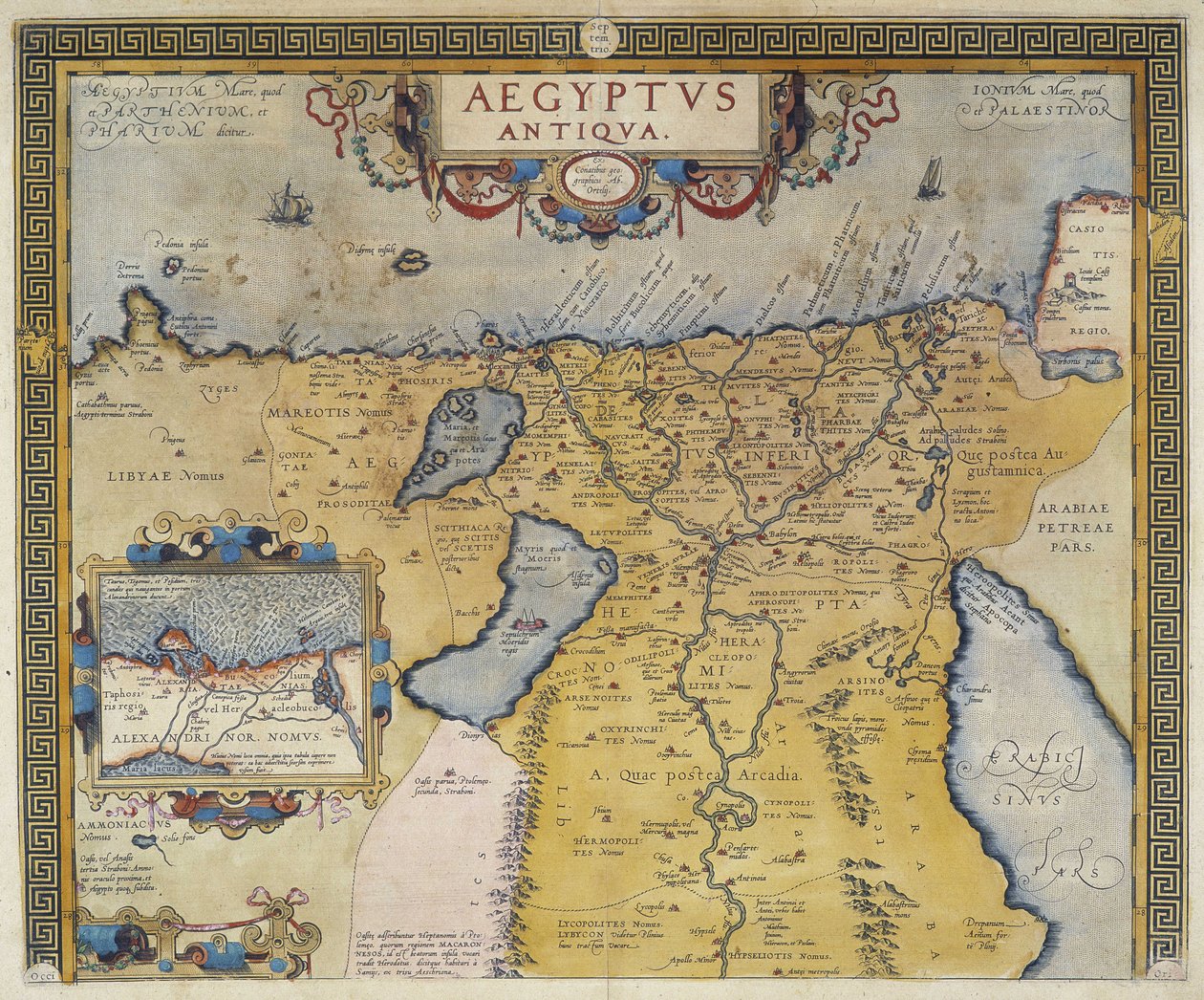 Mapa do Egito Antigo - por Abraham Ortelius, Antuérpia de Abraham Ortelius