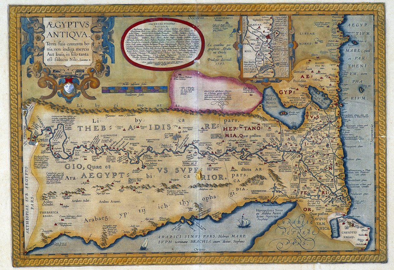 Mapa do Egito Antigo - por Abraham Ortelius, Antuérpia de Abraham Ortelius