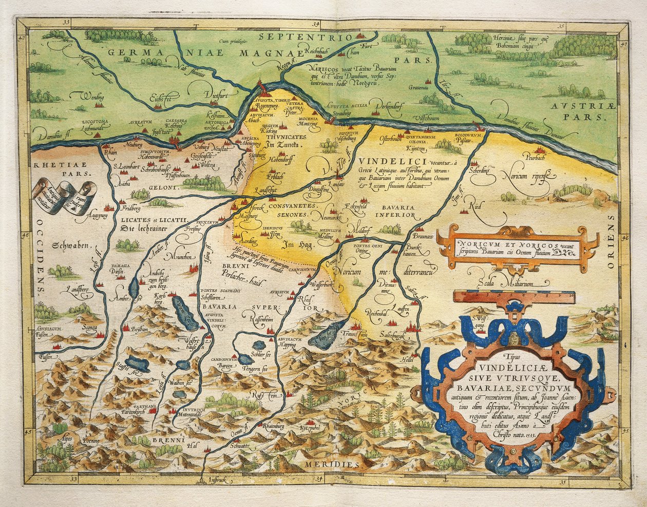 Mapa da Baviera, Alemanha, do Theatrum Orbis Terrarum, de Abraham Ortelius de Abraham Ortelius