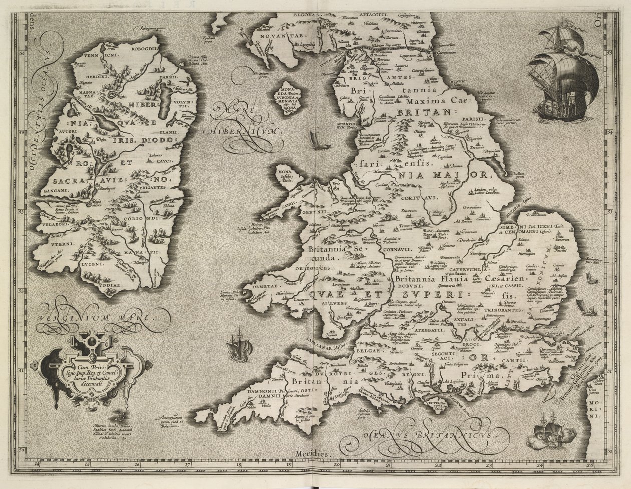 Mapa de Inglaterra, País de Gales e Irlanda, Theatrvm Orbis Terrarvm Por Abraham Ortelius de Abraham Ortelius