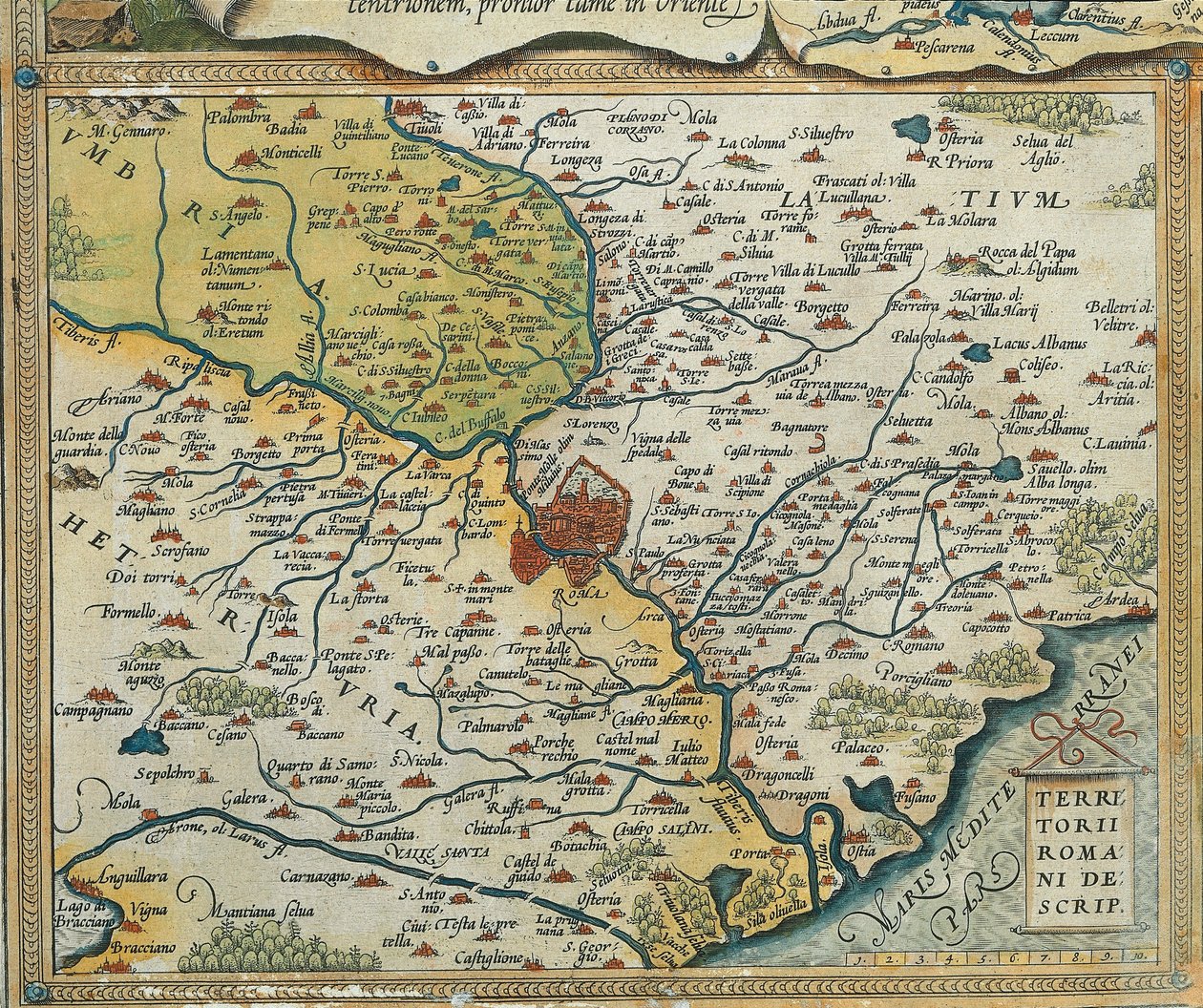 Mapa da região do Lácio, do Theatrum Orbis Terrarum, de Abraham Ortelius de Abraham Ortelius