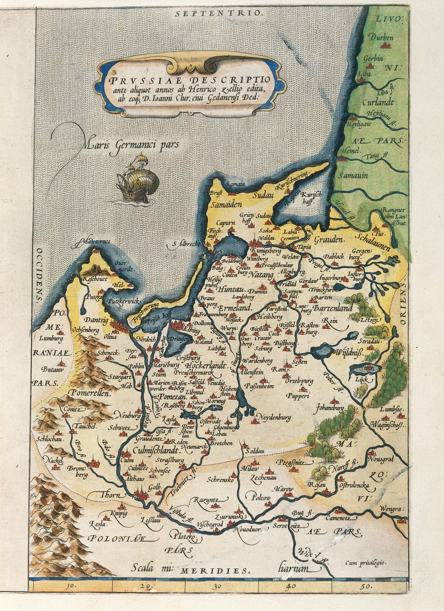 Mapa da Prússia, do Theatrum Orbis Terrarum, de Abraham Ortelius de Abraham Ortelius