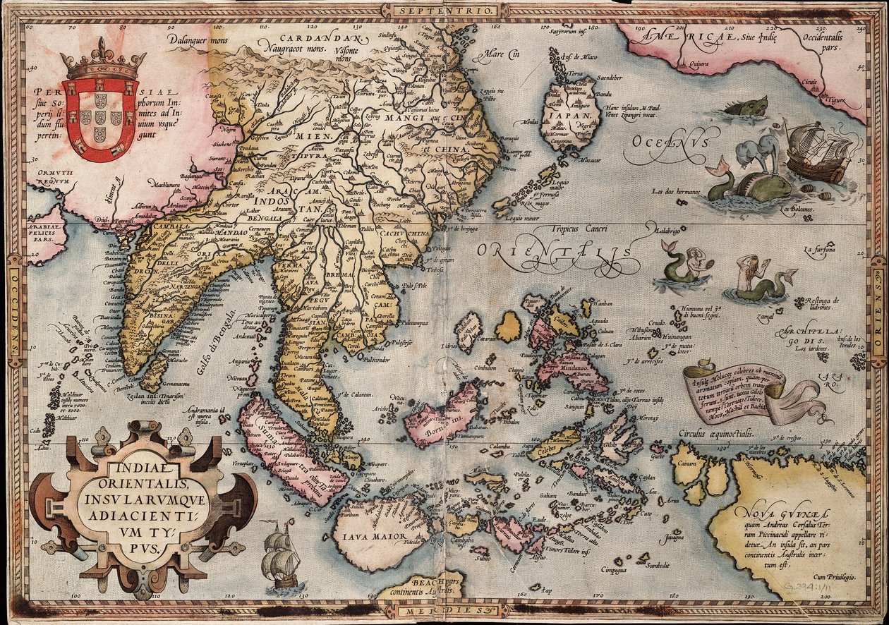 Mapa das Índias Orientais de Ortelius, c.1570 (gravura a cores) de Abraham Ortelius