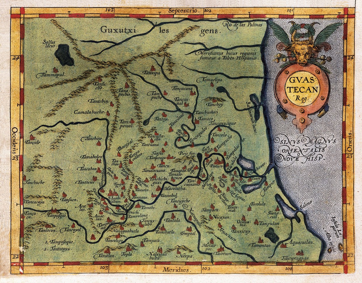 Mapa do Golfo do México (Guastecan), da expedição de Hernando de Soto em 1570 (gravura) de Abraham Ortelius