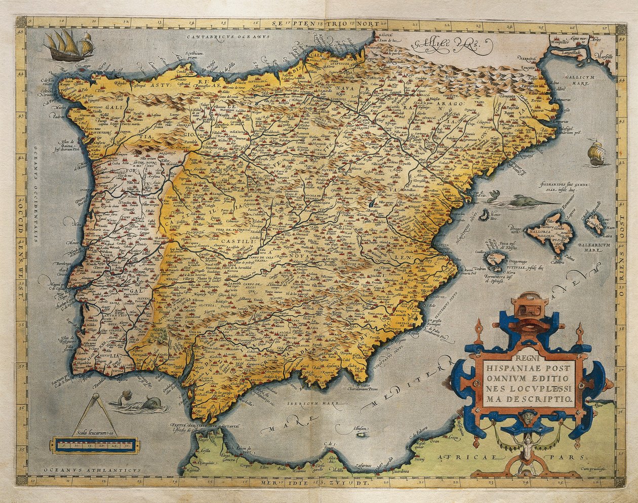 Mapa da Península Ibérica, do Theatrum Orbis Terrarum, de Abraham Ortelius de Abraham Ortelius