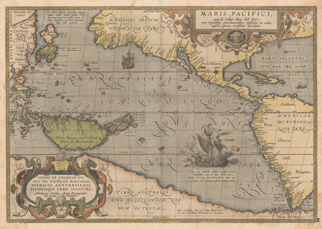 Mar Pacífico do mundo do teatro, 1595 de Abraham Ortelius