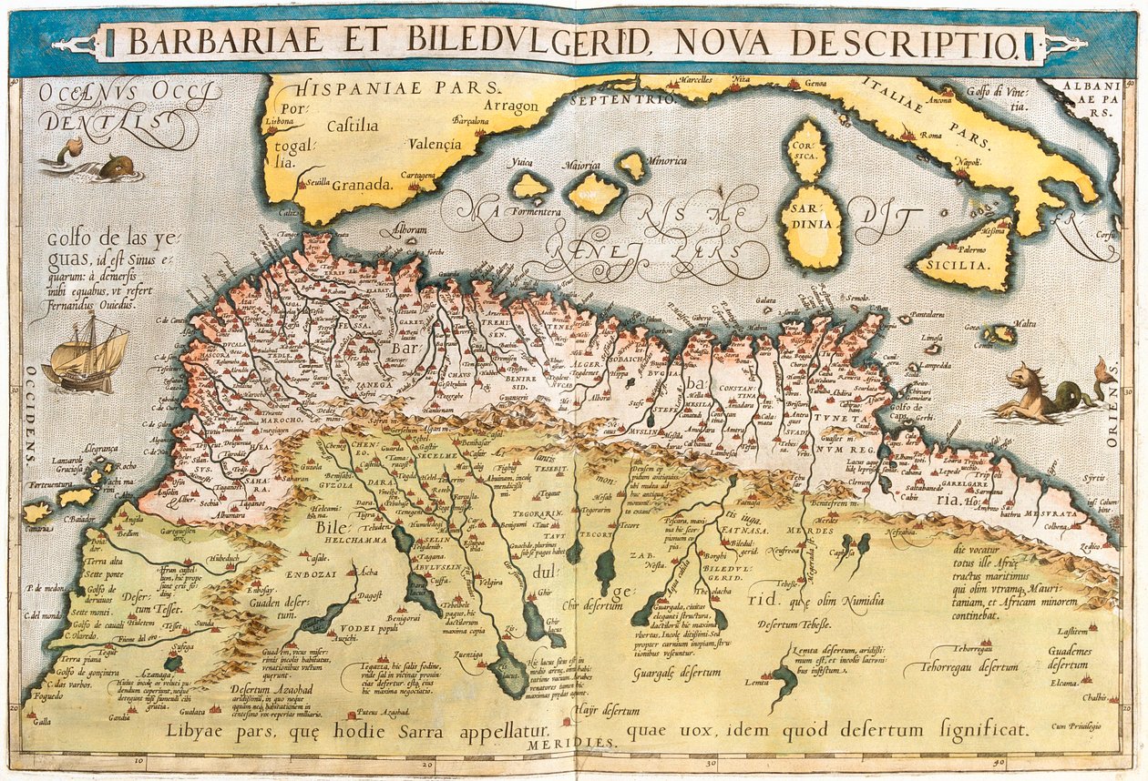 Marrocos, Argélia, Tunísia, Líbia ocidental, Sara ocidental, Mauritânia, Senegal, Mali, Níger de Abraham Ortelius