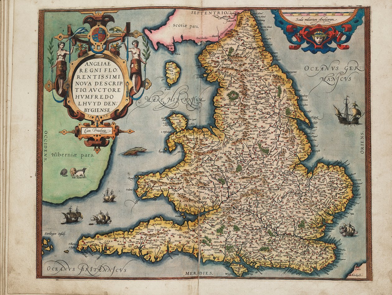 Novo mapa do mais florescente reino de Inglaterra, por Humphrey Lloyd de Denbigh de Abraham Ortelius