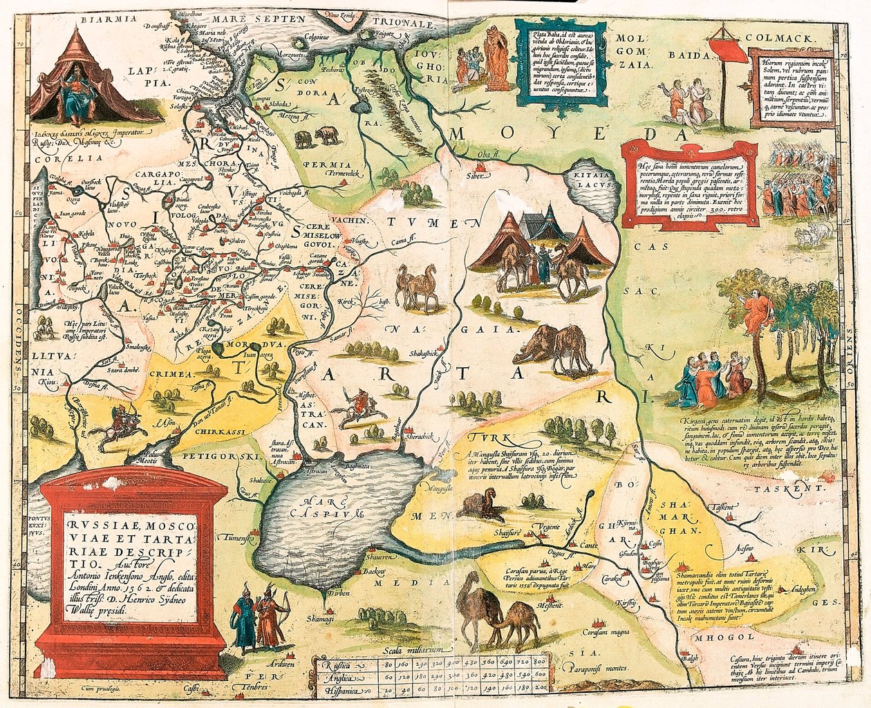 Russiae, Moscoviae e Tartariae descriptio. Auctore Antonio Ienkensono Anglo, edita Londini anno 1562 Mapa geográfico do território da Rússia do "Theatrum Orbis Terrarum" de Abraham Ortelius (Oertel, Ortell ou Ortel de Abraham Ortelius