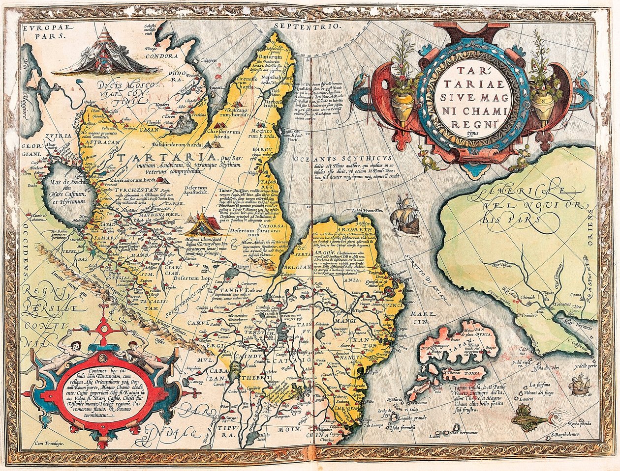 Tartariae Ssive Magni Chami Regni typus Mapa geográfico do território tártaro do "Theatrum Orbis Terrarum" de Abraham Ortelius (Oertel, Ortell ou Ortel de Abraham Ortelius