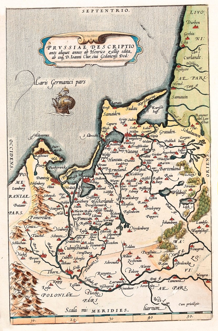 Thietmarsiae, Holsaticae regionis parties typus Mapa geográfico do território no norte da Polónia com a cidade de Dantzig (Dantzig, Gdansk) retirado do "Theatrum Orbis Terrarum" por Abraham Ortelius (Oertel, Ortell ou Ortel de Abraham Ortelius