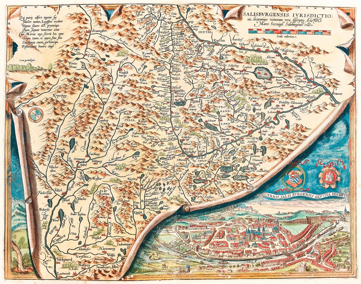 Urbis Salisburgensis genuina descriptio Geography map of the territory of Salsburg in Austria from "Theatrum Orbis Terrarum" by Abraham Ortelius (Oertel, Ortell ou Ortel de Abraham Ortelius