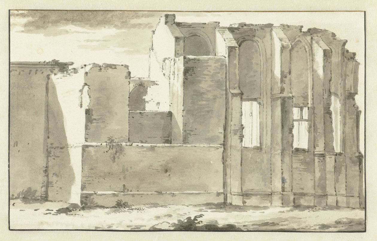 Vista das ruínas do coro do Grote Kerk em Zandvoort de Abraham Rademaker