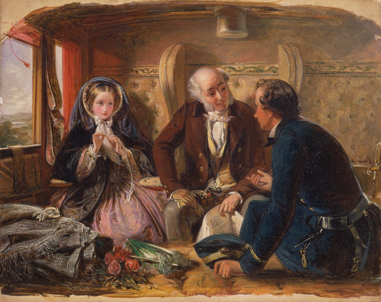 Primeira Classe - A Reunião. "E na primeira reunião adorei". [1854, Royal Academy of Arts, Londres, catálogo da exposição]. de Abraham Solomon