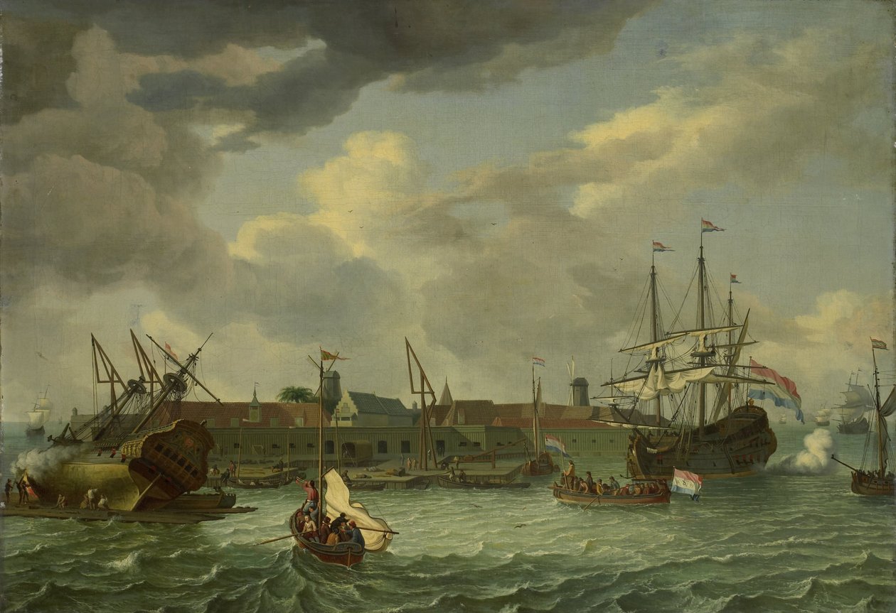 A Ilha de Onrust perto de Batavia (Jacarta) de Abraham Storck (manner of)