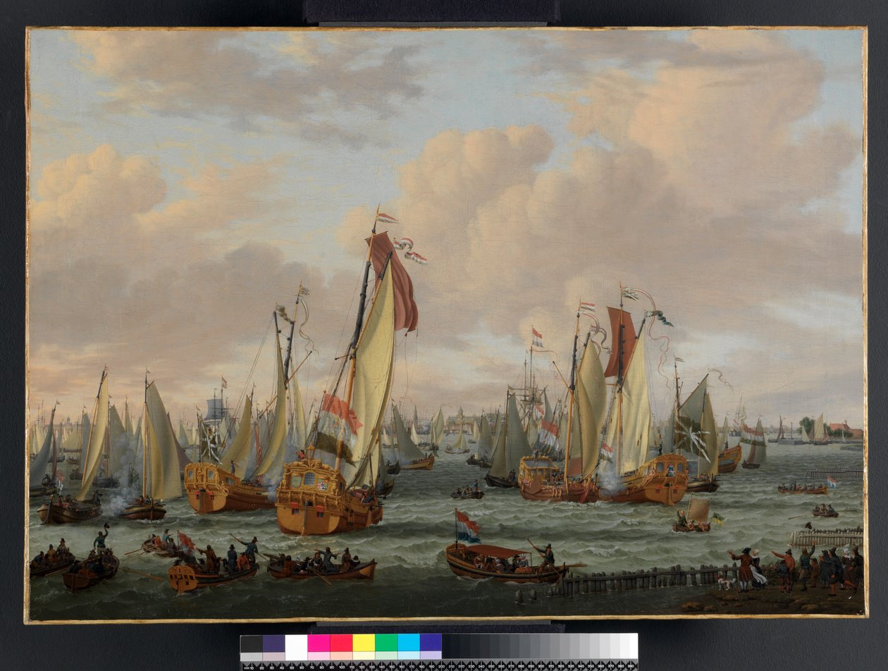 Uma luta fictícia marinha no Y antes de Amsterdã, antes de 1710 de Abraham Storck