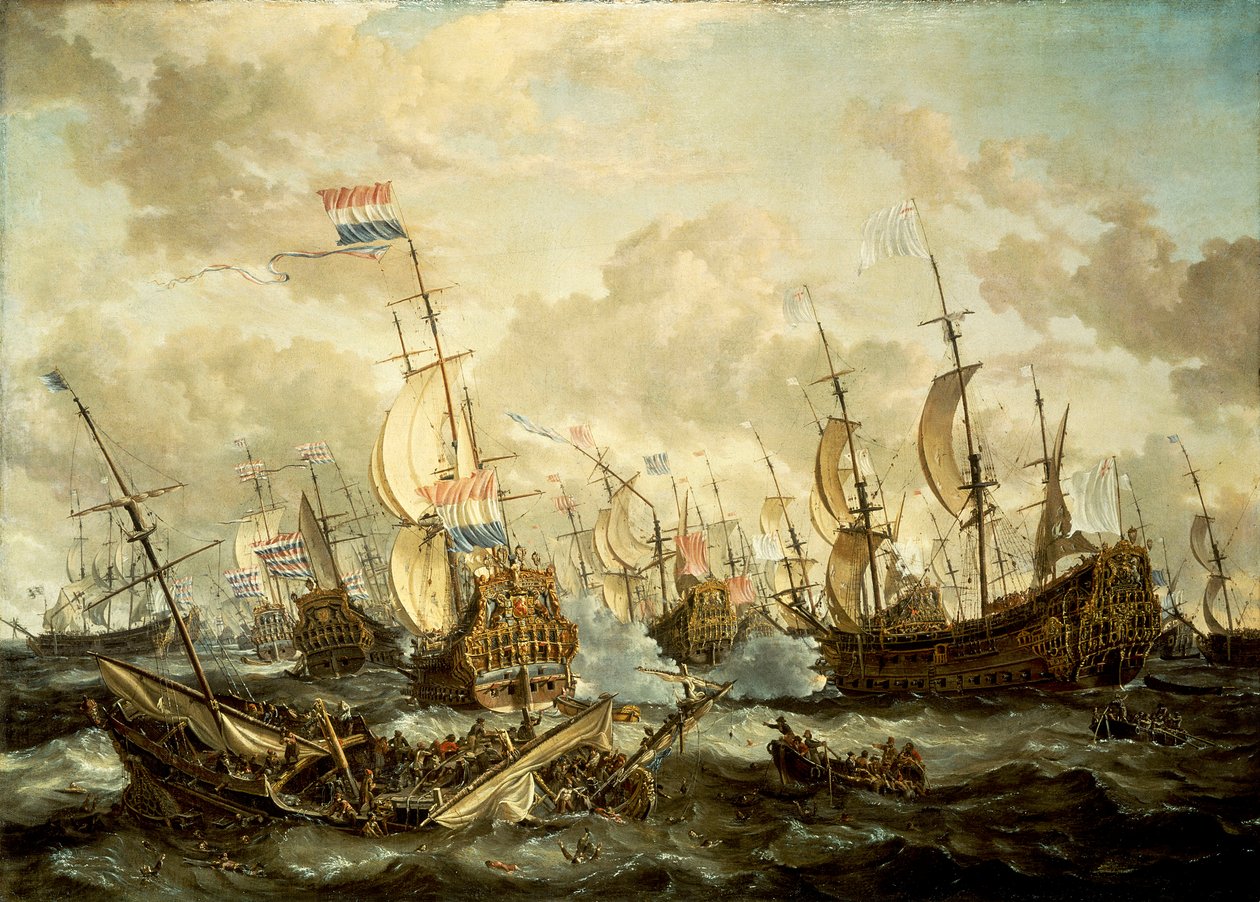 HMS "Royal Prince" e outros navios na Batalha dos Quatro Dias de Abraham Storck