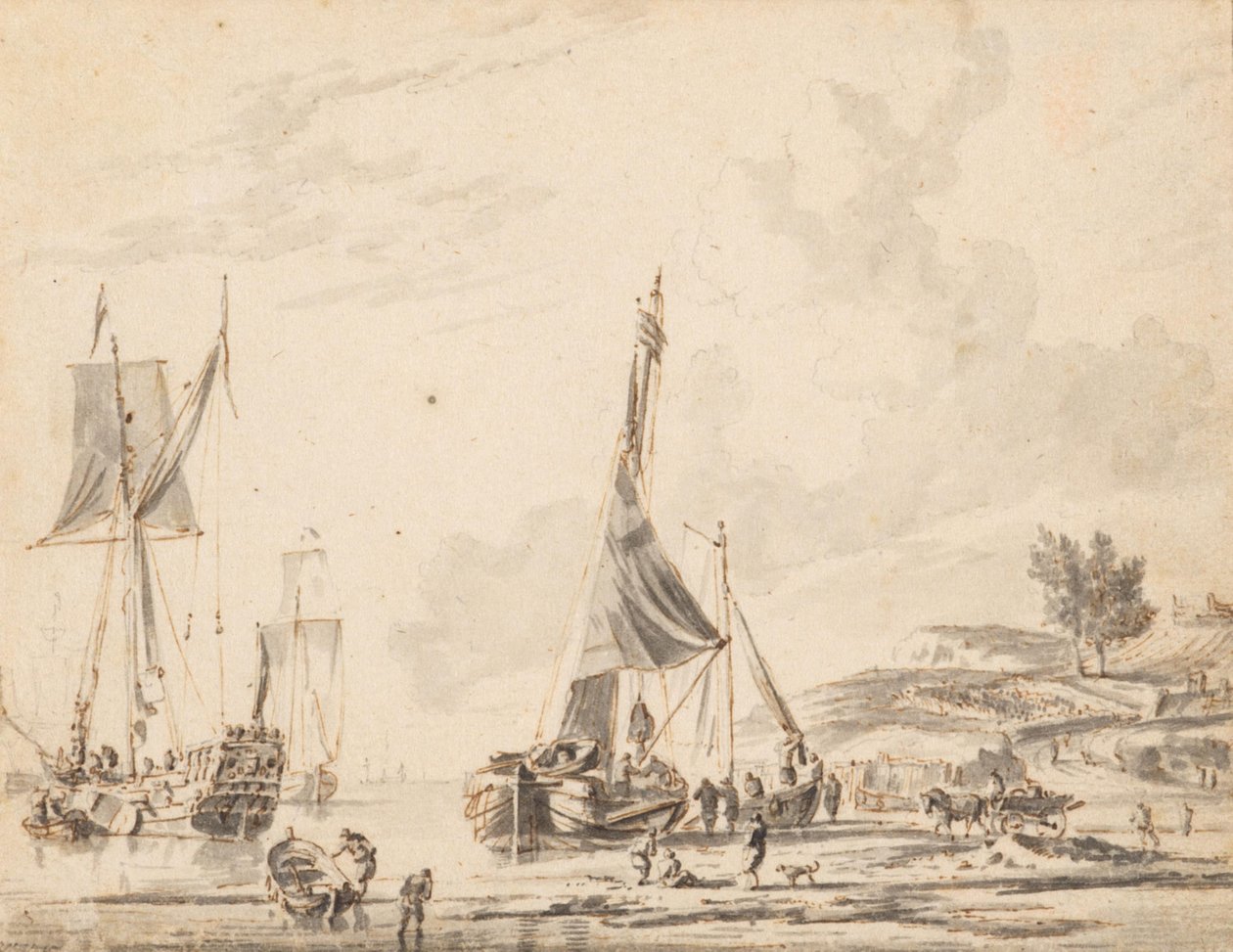 Navios holandeses numa costa longínqua de Abraham Storck