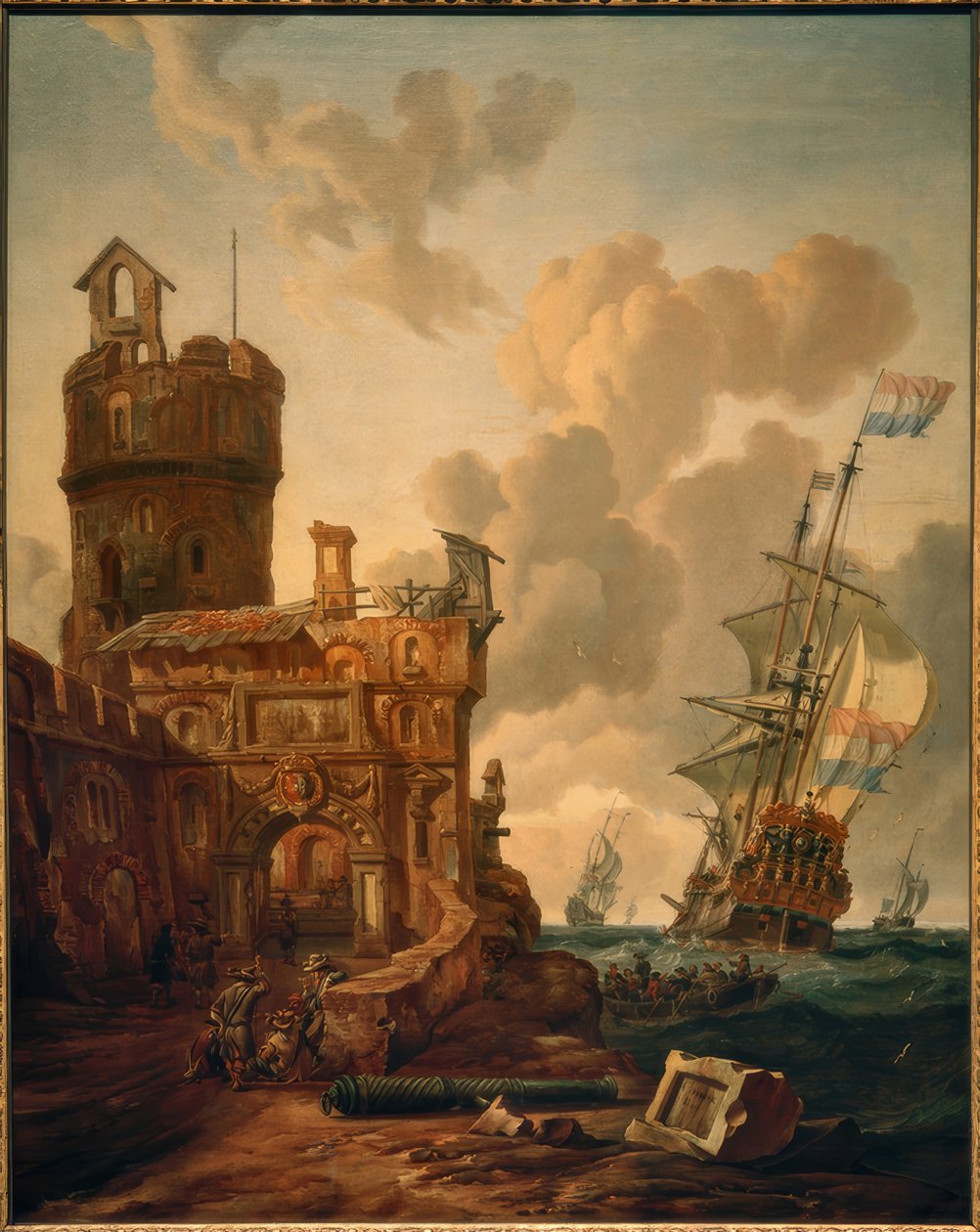 Navio holandês na frente de uma fortaleza de Abraham Storck