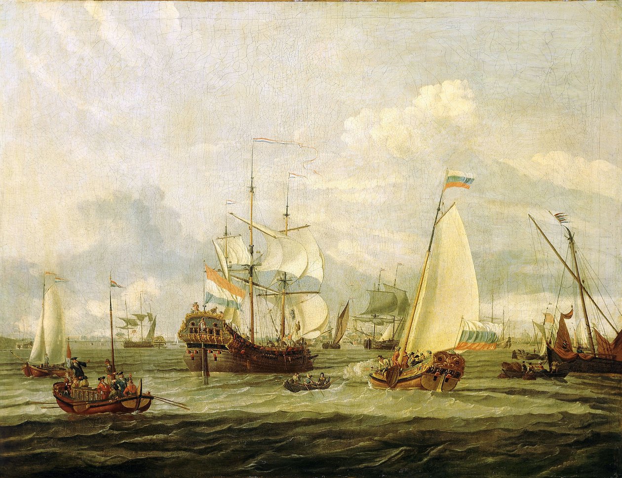 Pedro o Grande (1672-1725), czar da Rússia, inspeccionando um barco em Amesterdão (Holanda). Óleo sobre tela de Abraham Storck (1635-1710). de Abraham Storck