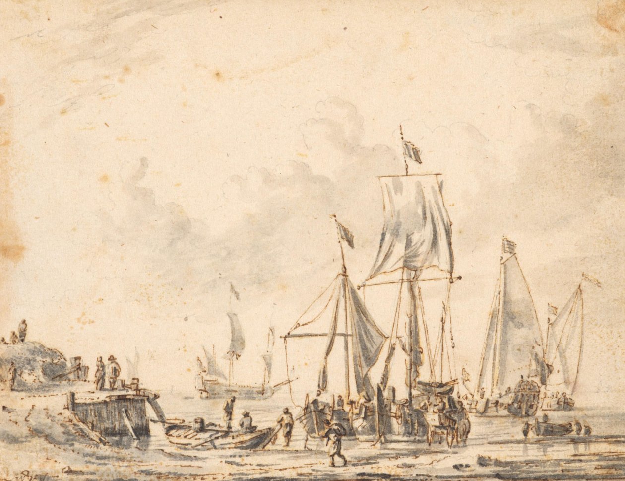 Barcos junto a um cais de atracação de Abraham Storck