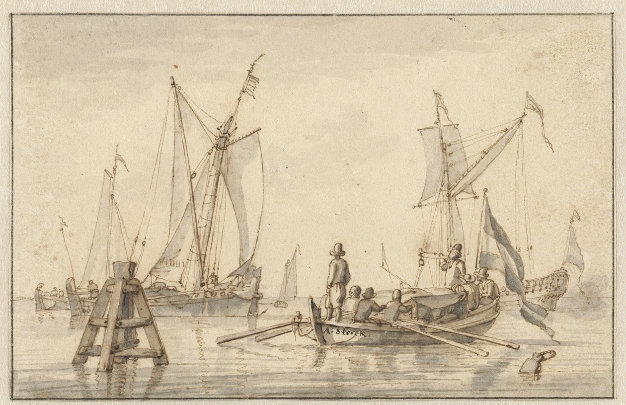 Mar do Pacífico com alguns barcos de Abraham Storck