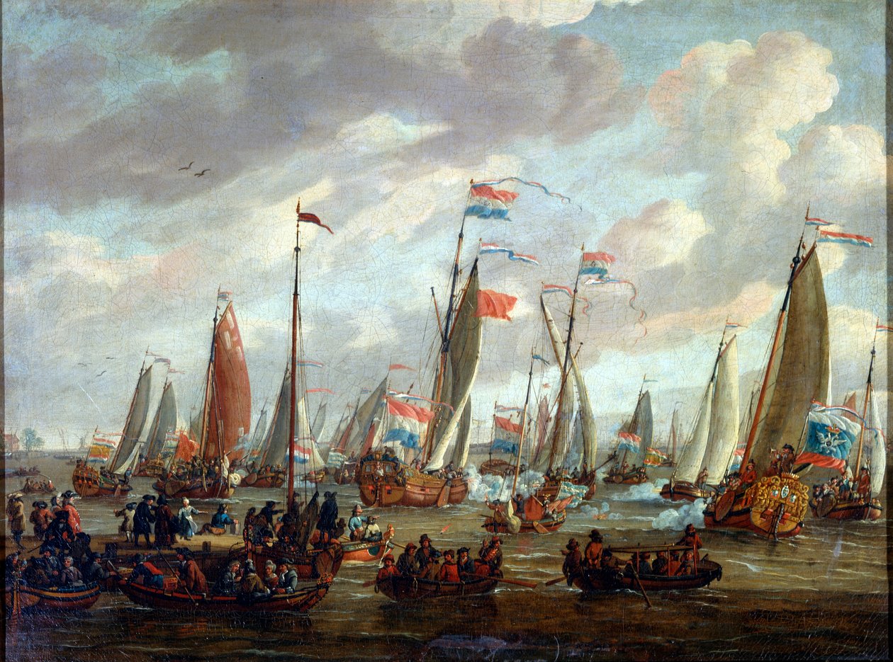 Tsar Peter I visitando a Inglaterra em janeiro de 1698, início do século XVIII de Abraham Storck