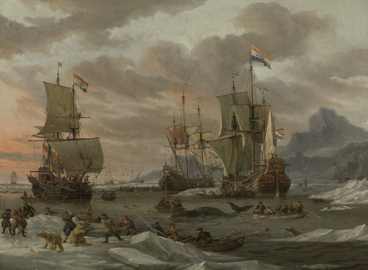 Área de caça às baleias no Oceano Ártico de Abraham Storck