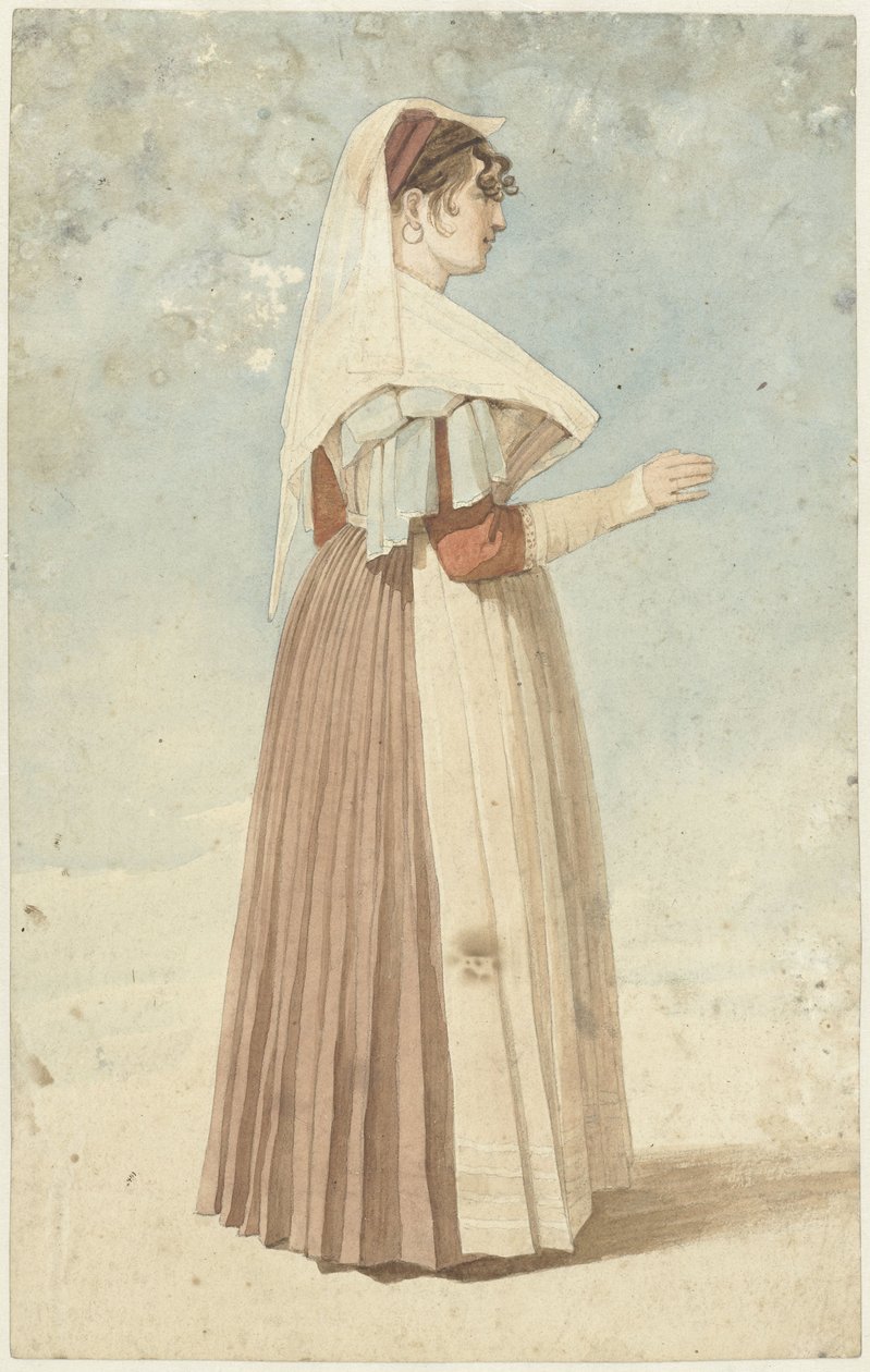 Mulher de pé em traje italiano, de frente para a direita de Abraham Teerlink