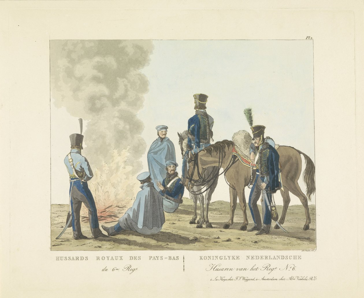 Hussardos do 6º Regimento, 1820-1825 Hussards Royaux des Pays-Bas du 6m. certo. / Koninglyke Nederlandsche Husaren do Regt. não. 6 (título no objeto) de Abraham Vinkeles