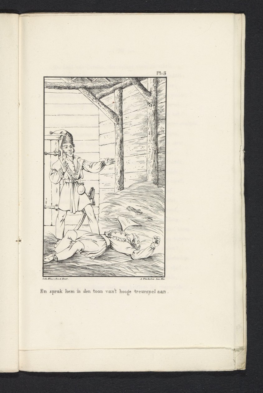 Viagem dos Oitenta Liegeans a Tervuren (ilustração 3), 1830 E falou com ele no tom da grande tragédia (título no objeto) de Abraham Vinkeles
