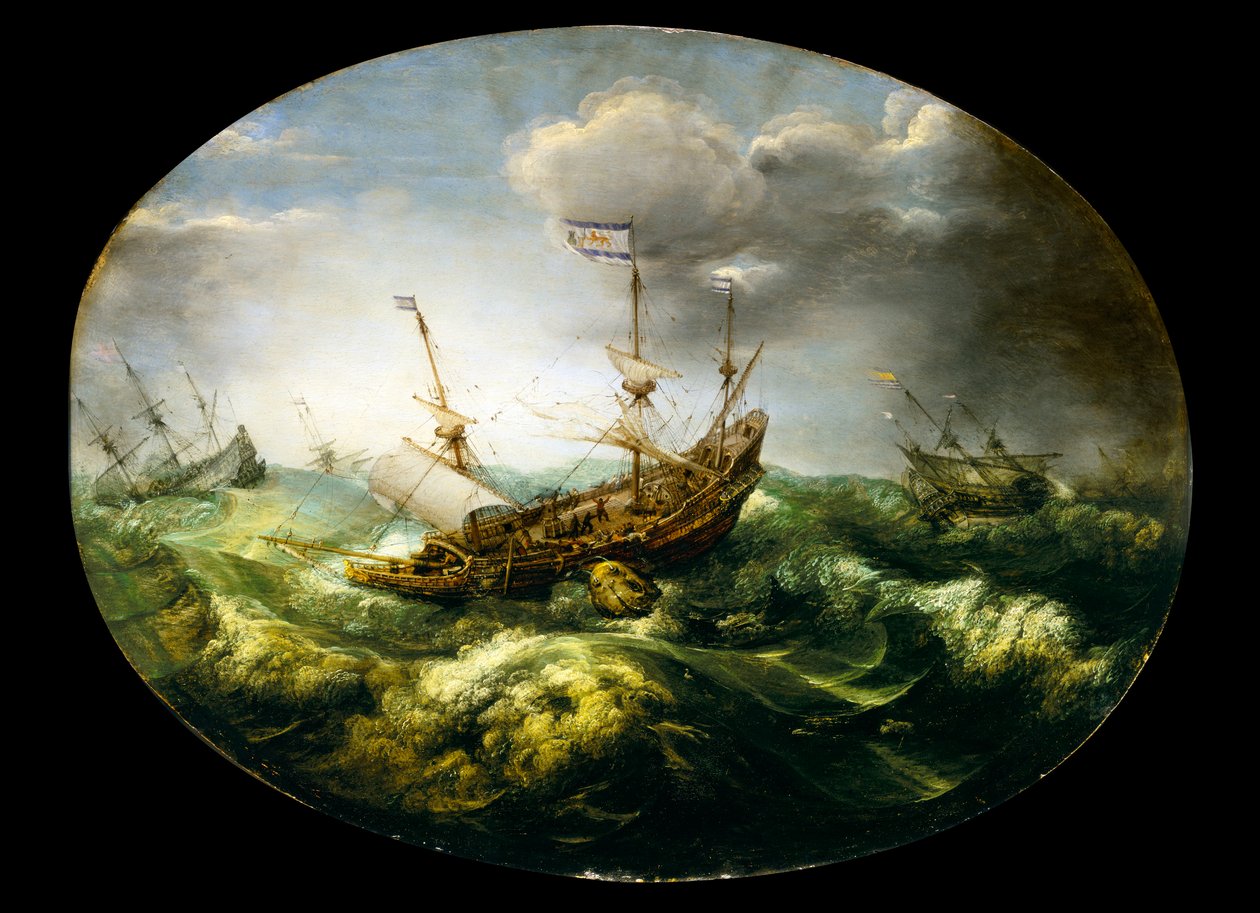 Jonas e a baleia, início a meados do século XVII (óleo sobre painel) de Abraham Willaerts