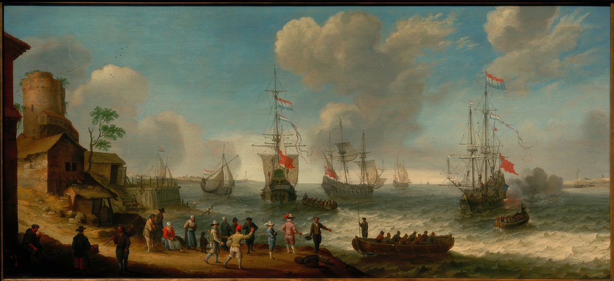 Navios holandeses em um estuário de Abraham Willarts