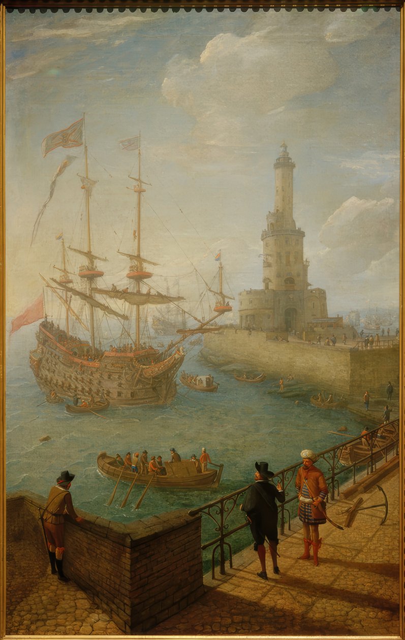 Triplano espanhol ancorado em Nápoles de Abraham Willarts