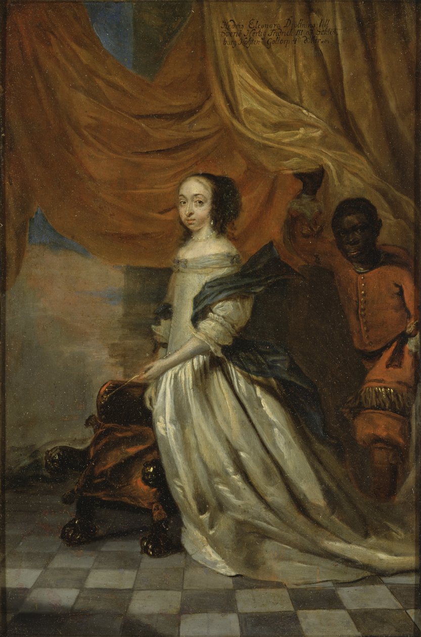 Retrato de Hedvig Eleonora de Holstein-Gottorp (1636-1715), Rainha da Suécia, de Wuchters, Abraham (1610-1682). Óleo sobre cobre. Dimensão: 35x23 cm. Museu Nacional de Estocolmo de Abraham Wuchters