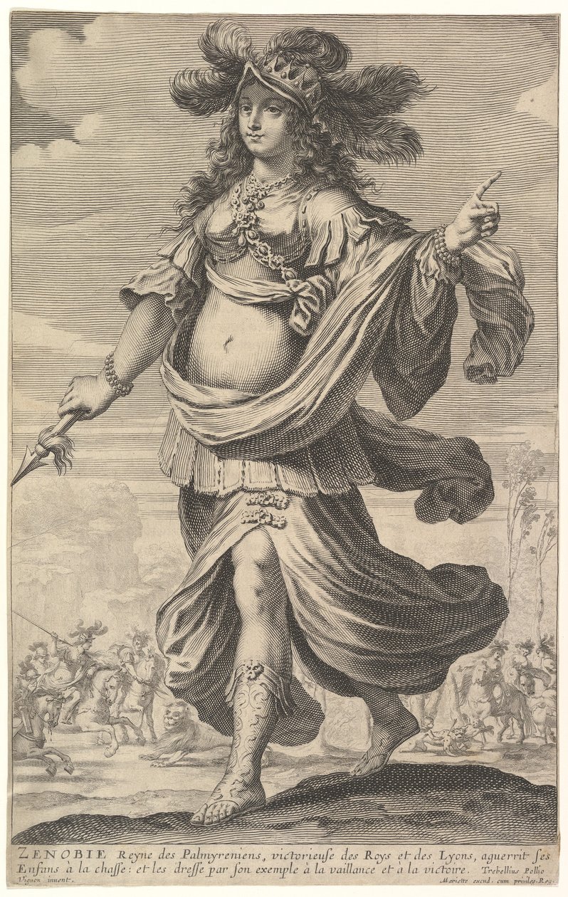 Zenobia, uma ilustração de "La Gallerie des femmes fortes" de Pierre Le Moyne, c.1647 (gravura e gravura) de Abraham and Rousselet Gilles Bosse