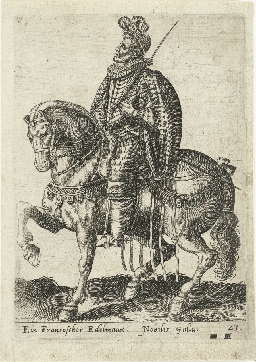 nobre francês a cavalo de Abraham de Bruyn (attributed to)